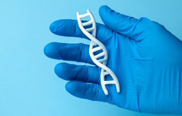 a white DNA model is put on a hand wearing medical glove | Epigenetic Modifications -- Can Scientists Turn Off SARS-Cov-2?
